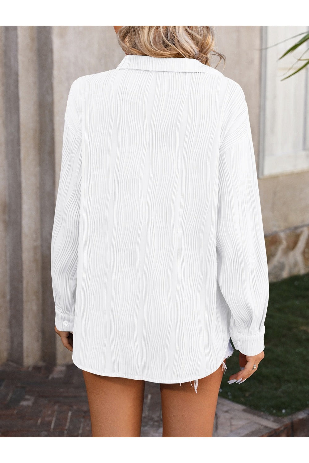 Mandy Sheer Button-Up Dropped Shoulder Shirt Fitggins