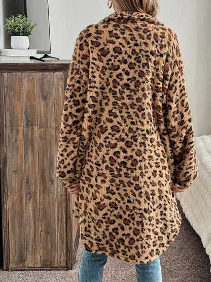 Leopard Button-Up Long Sleeve Fuzzy Coat Fitggins