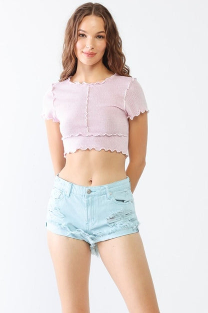 LITZ LA Distressed Ripped Denim Shorts - Denim Shorts - FITGGINS