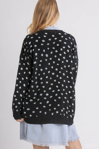 Umgee Polka Dot Open Front Drop Shoulder Cardigan - Cardigans - FITGGINS