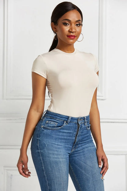 Round Neck Short Sleeve Bodysuit Fitggins