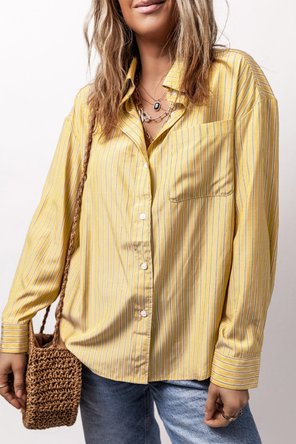 Striped Button Up Long Sleeve Shirt - Shirts - FITGGINS