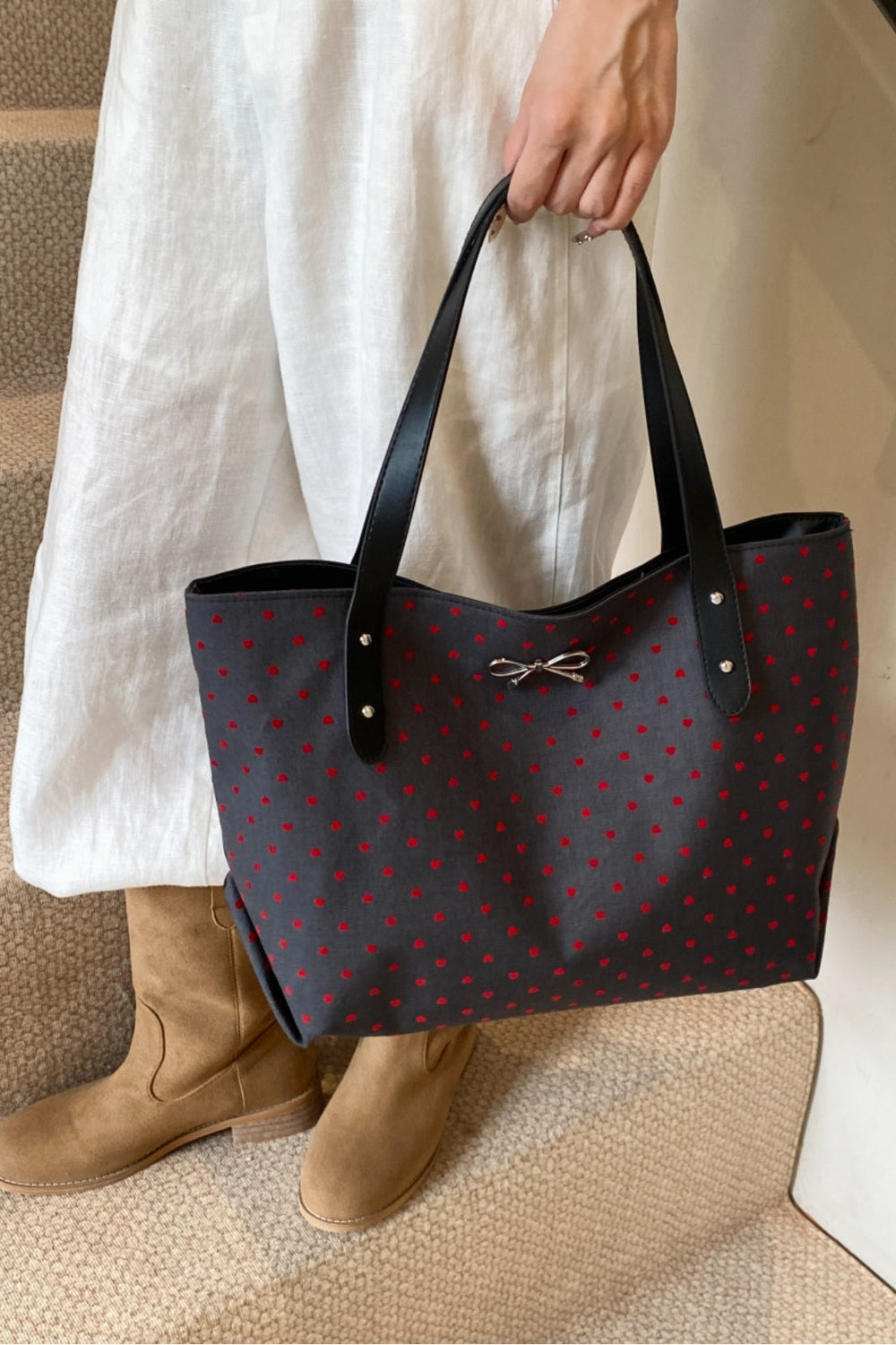 Polyester Bow Polka Dot Tote Bag - Handbag - FITGGINS