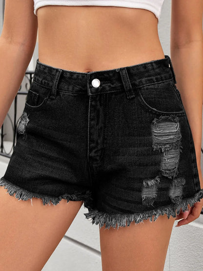Distressed Raw Hem Denim Shorts Fitggins