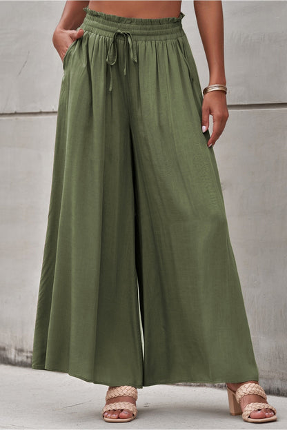 Drawstring Waist Wide Leg Pants - Pants - FITGGINS