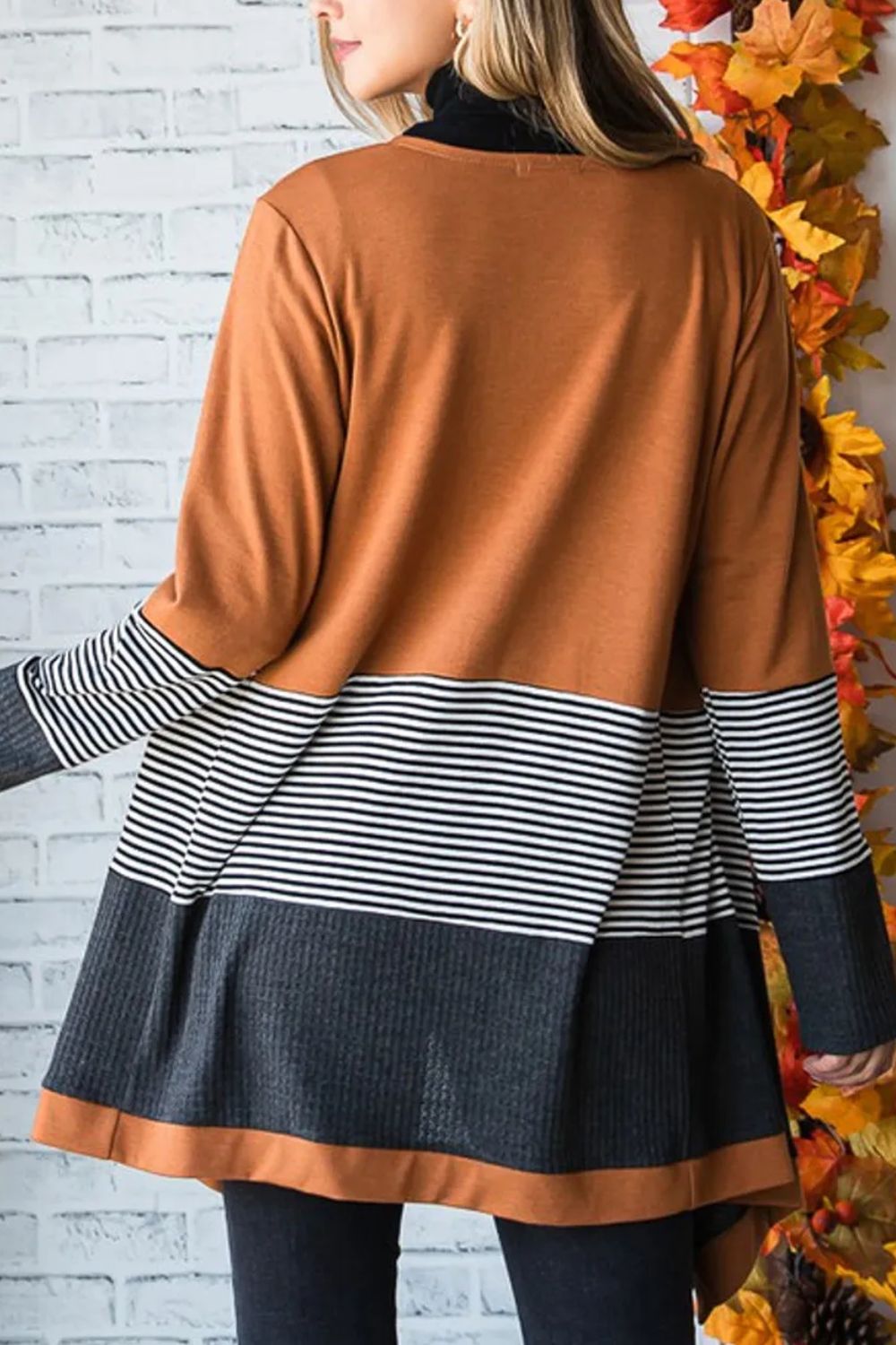 Striped Open Front Long Sleeve Cover Up - Cardigans - FITGGINS