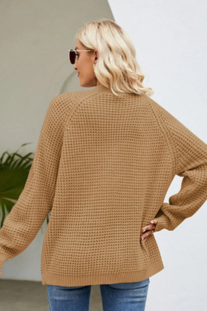 Open Front Raglan Sleeve Pocketed Cardigan Fitggins