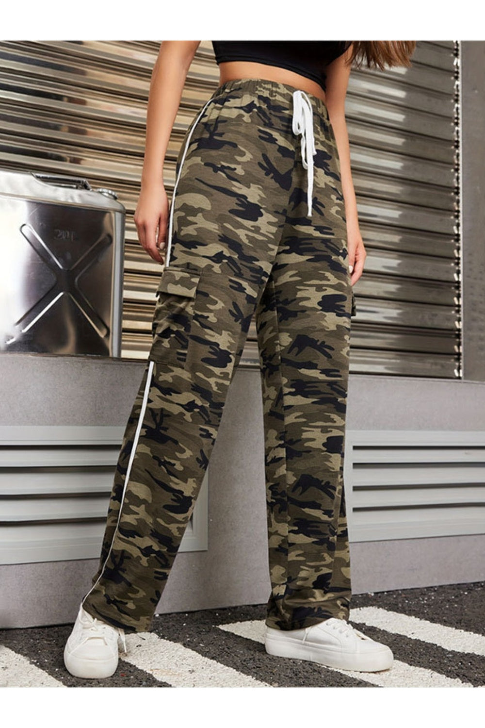 Tied Camouflage Pants with Cargo Pockets - Pants - FITGGINS