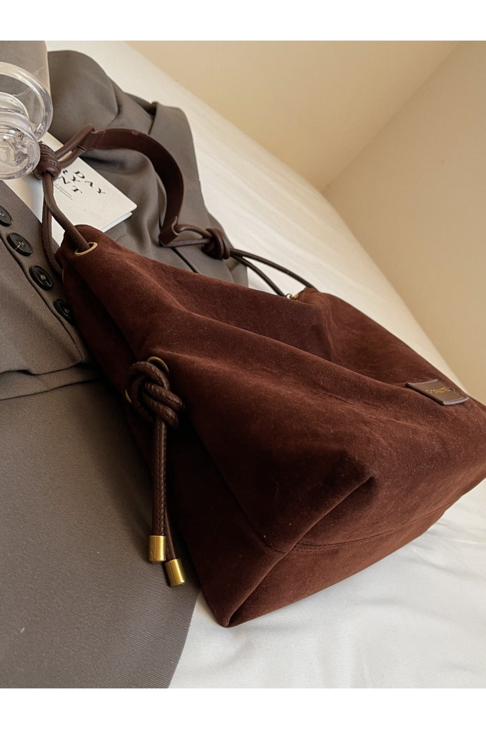 Suede Large Shoulder Bag - Handbag - FITGGINS