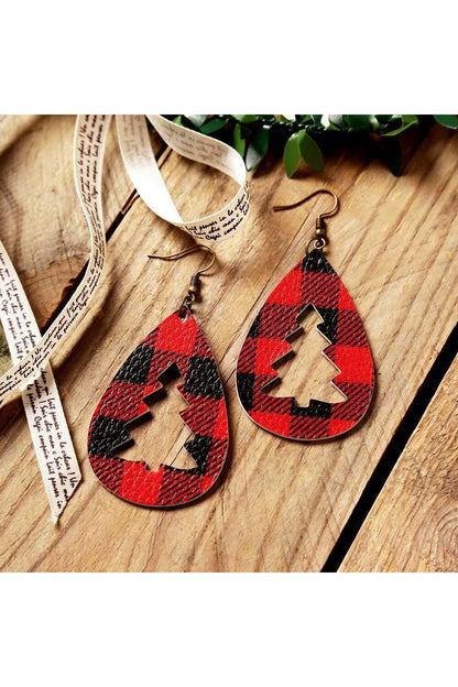 PU Leather Cutout Christmas Tree Earrings - Earrings - FITGGINS