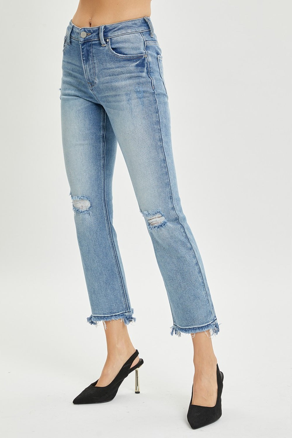 RISEN Full Size High Rise Distressed Cropped Straight Jeans - Jeans - FITGGINS