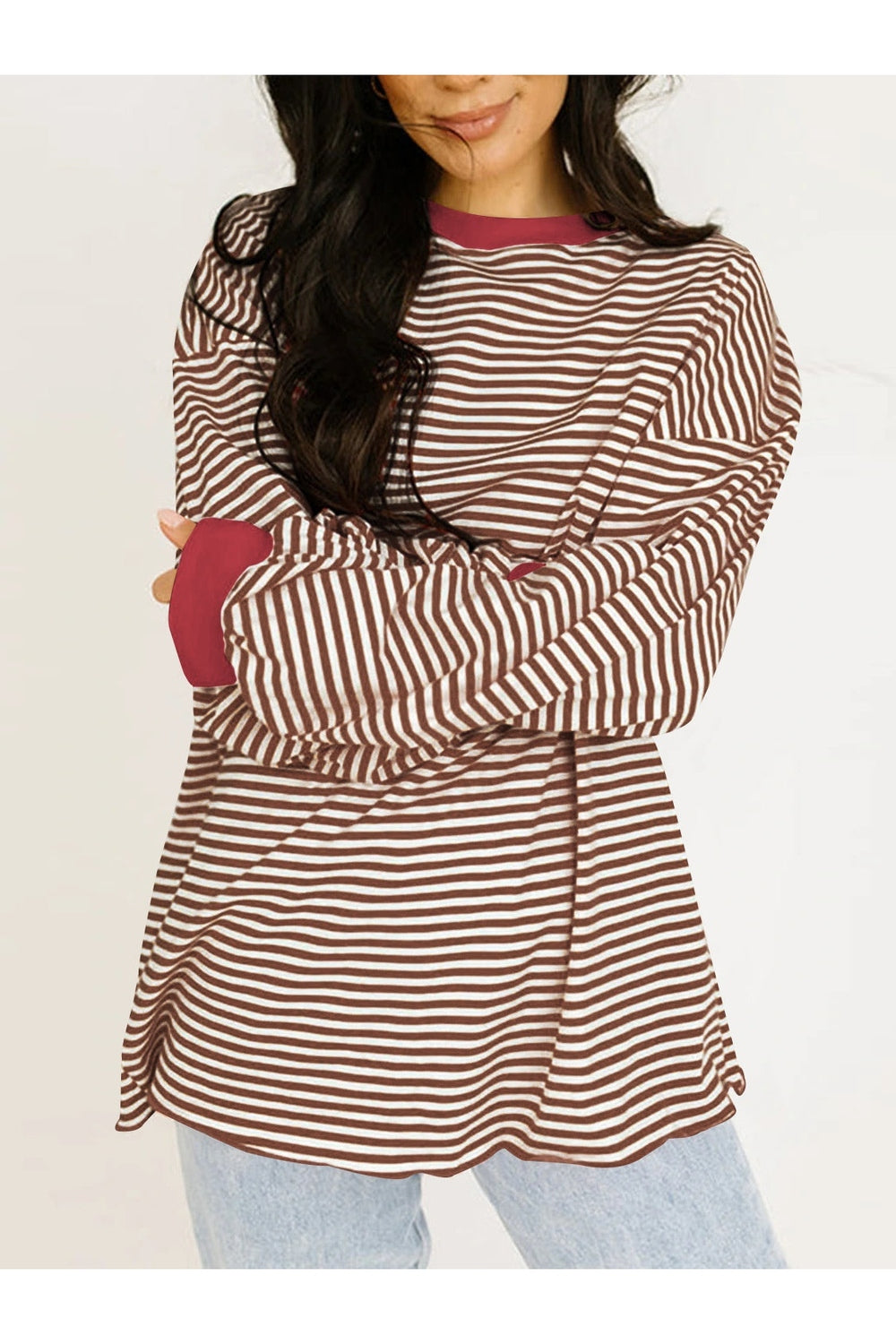 Contrast Striped Long Sleeve Sweatshirt - Sweatshirts & Hoodies - FITGGINS