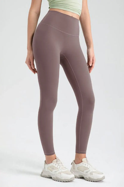 Wide Waistband High-Rise Sports Leggings Taupe Fitggins