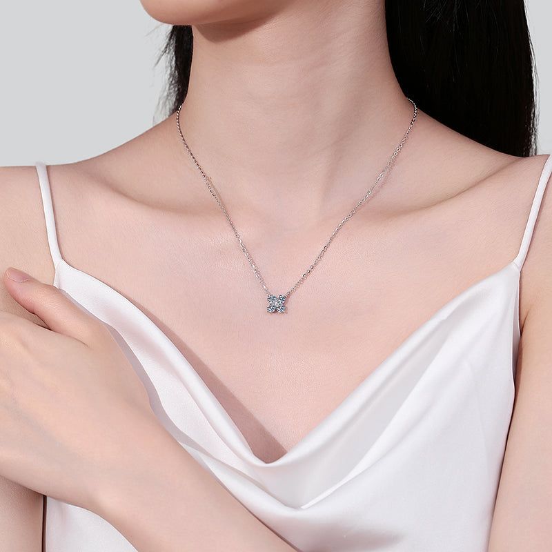 1.26 Carat Moissanite 925 Sterling Silver Geometric Shape Pendant Necklace - Necklaces - FITGGINS