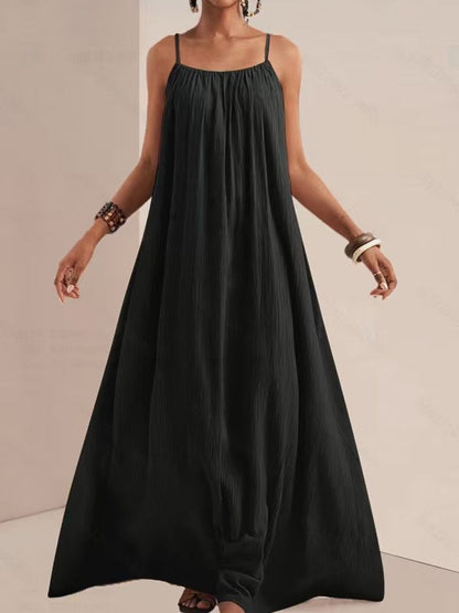 Spaghetti Strap Flowy Maxi Dress Black Fitggins