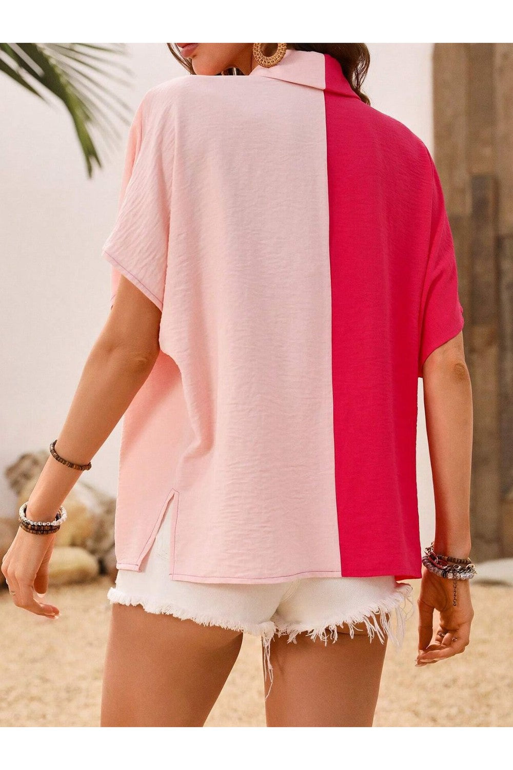 Contrast Collared Neck Short Sleeve Shirt Fitggins