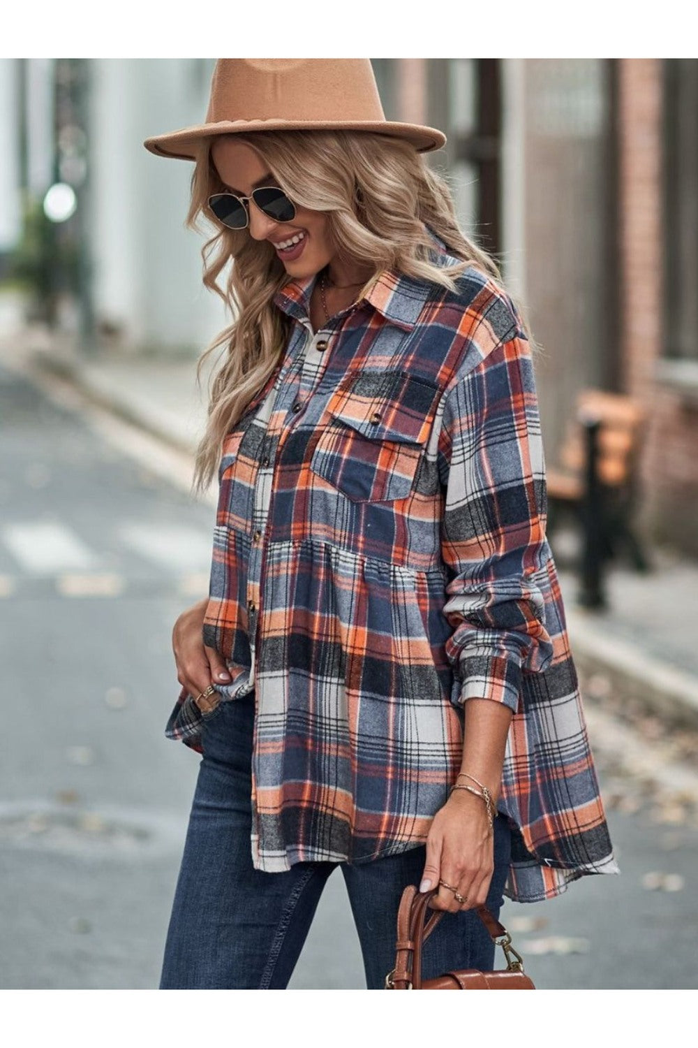 Plaid Button Up Dropped Shoulder Shirt - Shirts - FITGGINS