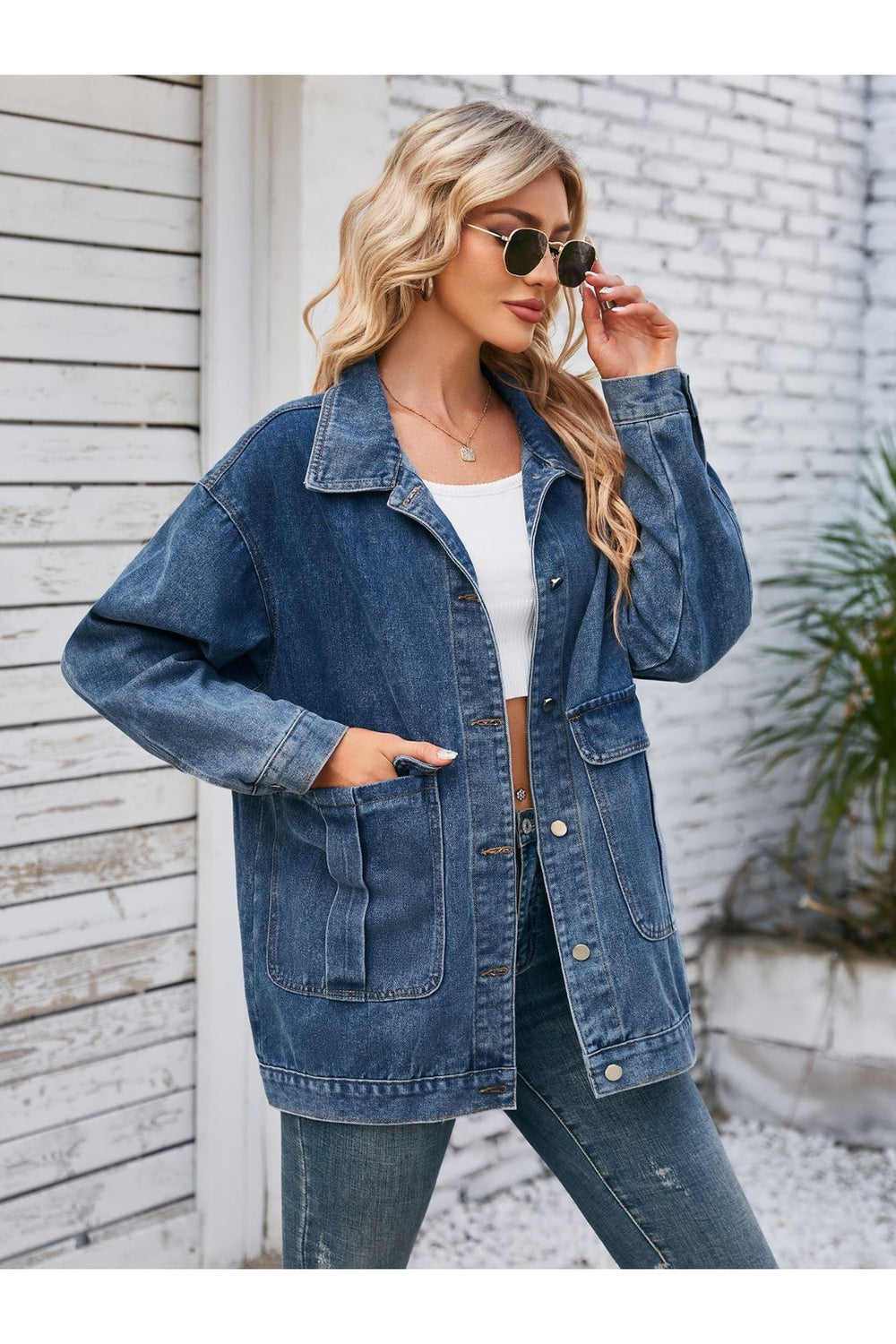 Button Up Long Sleeve Denim Jacket - Denim Jackets - FITGGINS