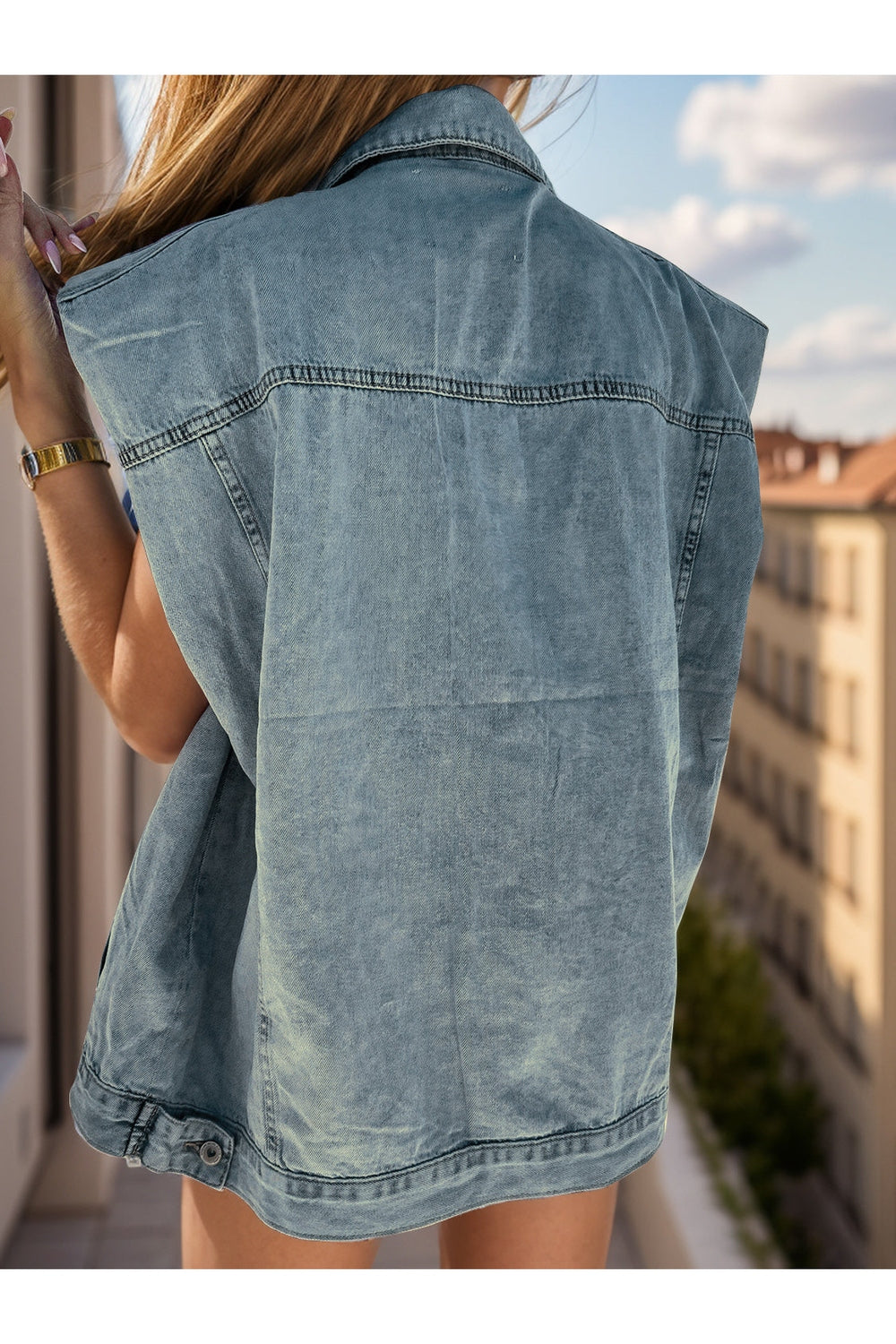 Pocketed Button Up Cap Sleeve Denim Jacket - Denim Jackets - FITGGINS