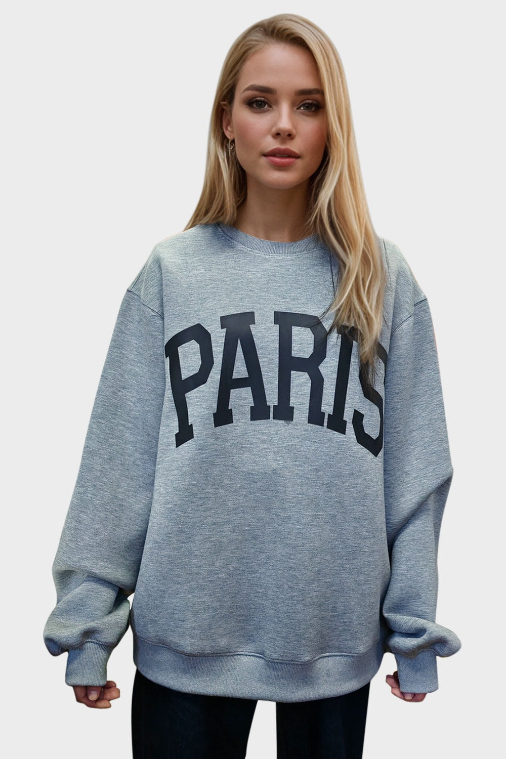 Basic Bae PARIS Round Neck Long Sleeve Air Scuba Sweatshirt - Sweatshirts & Hoodies - FITGGINS