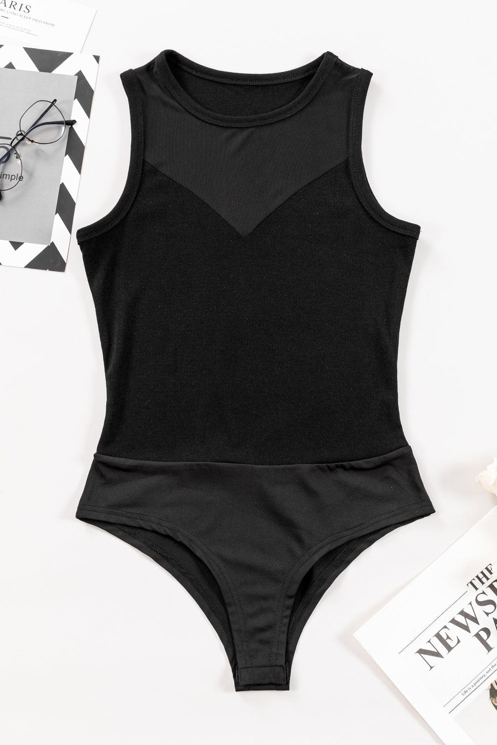 Round Neck Sleeveless Bodysuit - Bodysuits - FITGGINS