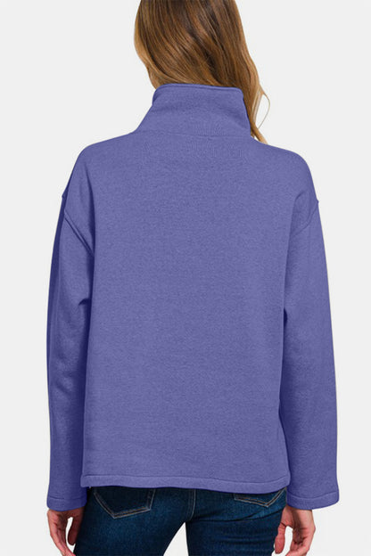 Zenana Turtleneck Half Snap Fleece Sweatshirt - Sweatshirts & Hoodies - FITGGINS