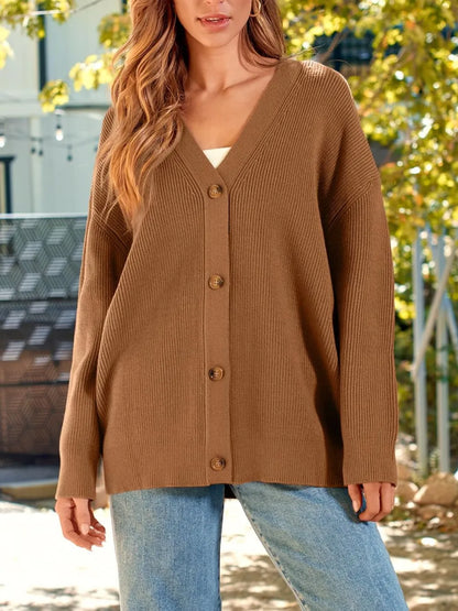 Button Down Long Sleeve Cardigan Caramel Fitggins