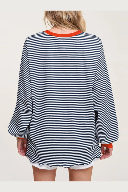 Contrast Striped Long Sleeve Sweatshirt - Sweatshirts & Hoodies - FITGGINS