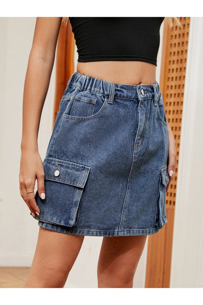 High Waist Denim Skirt - Shirts - FITGGINS