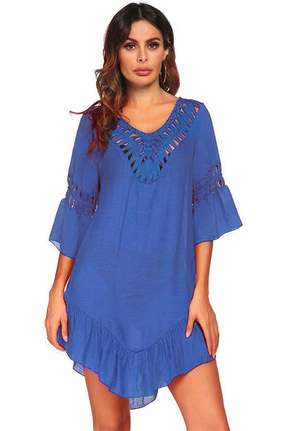 Backless Cutout Three-Quarter Sleeve Cover Up - Cover-Ups - FITGGINS