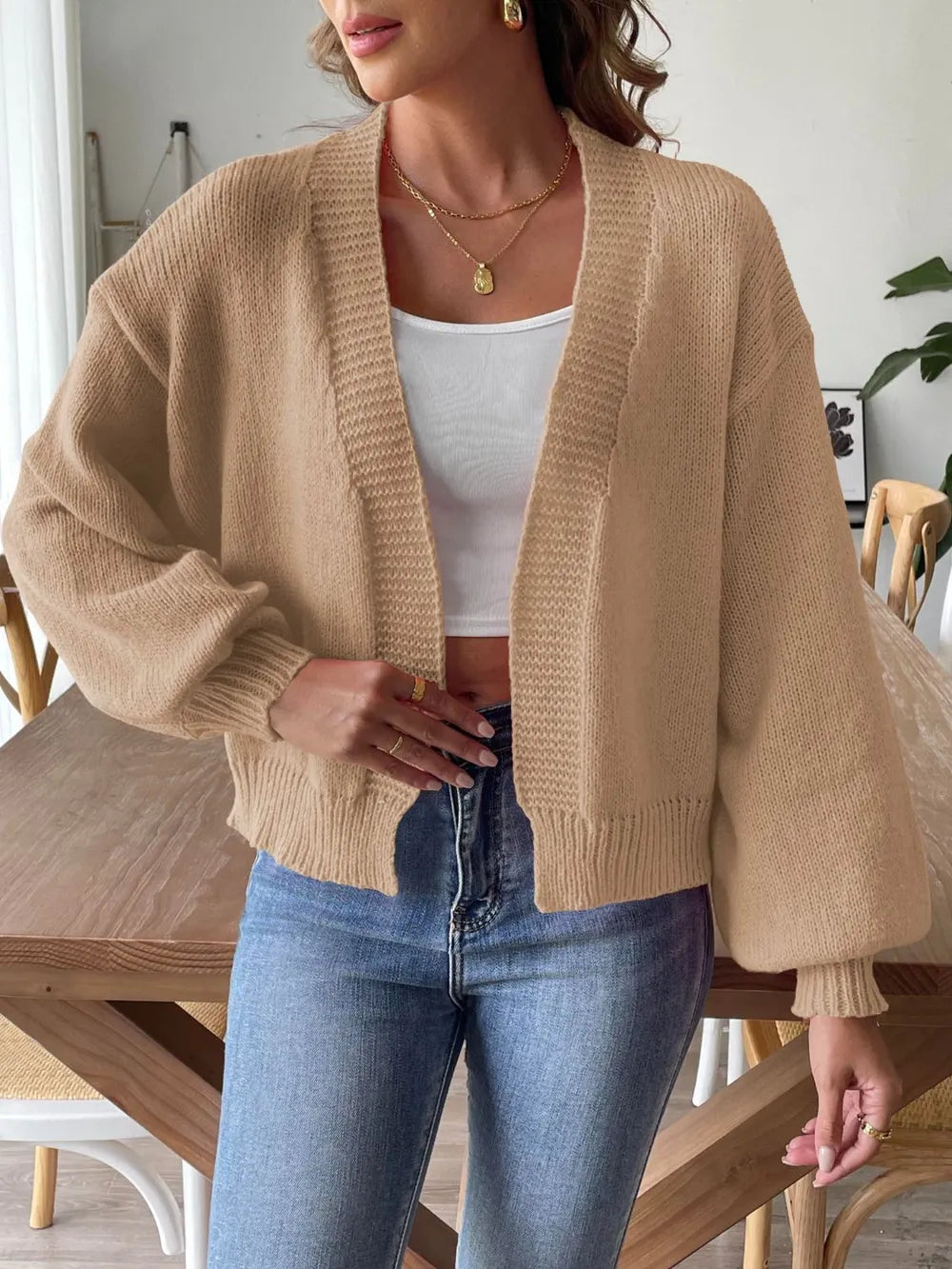 Open Front Long Sleeve Cardigan Fitggins