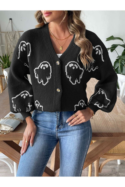 V-Neck Dropped Shoulder Cardigan - Cardigans - FITGGINS