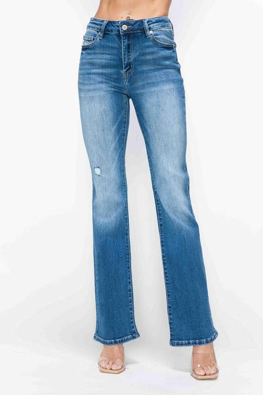 bytos Full Size Distressed High Rise Jeans with Pockets - Jeans - FITGGINS