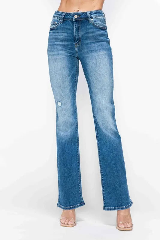 bytos Full Size Distressed High Rise Jeans with Pockets Fitggins