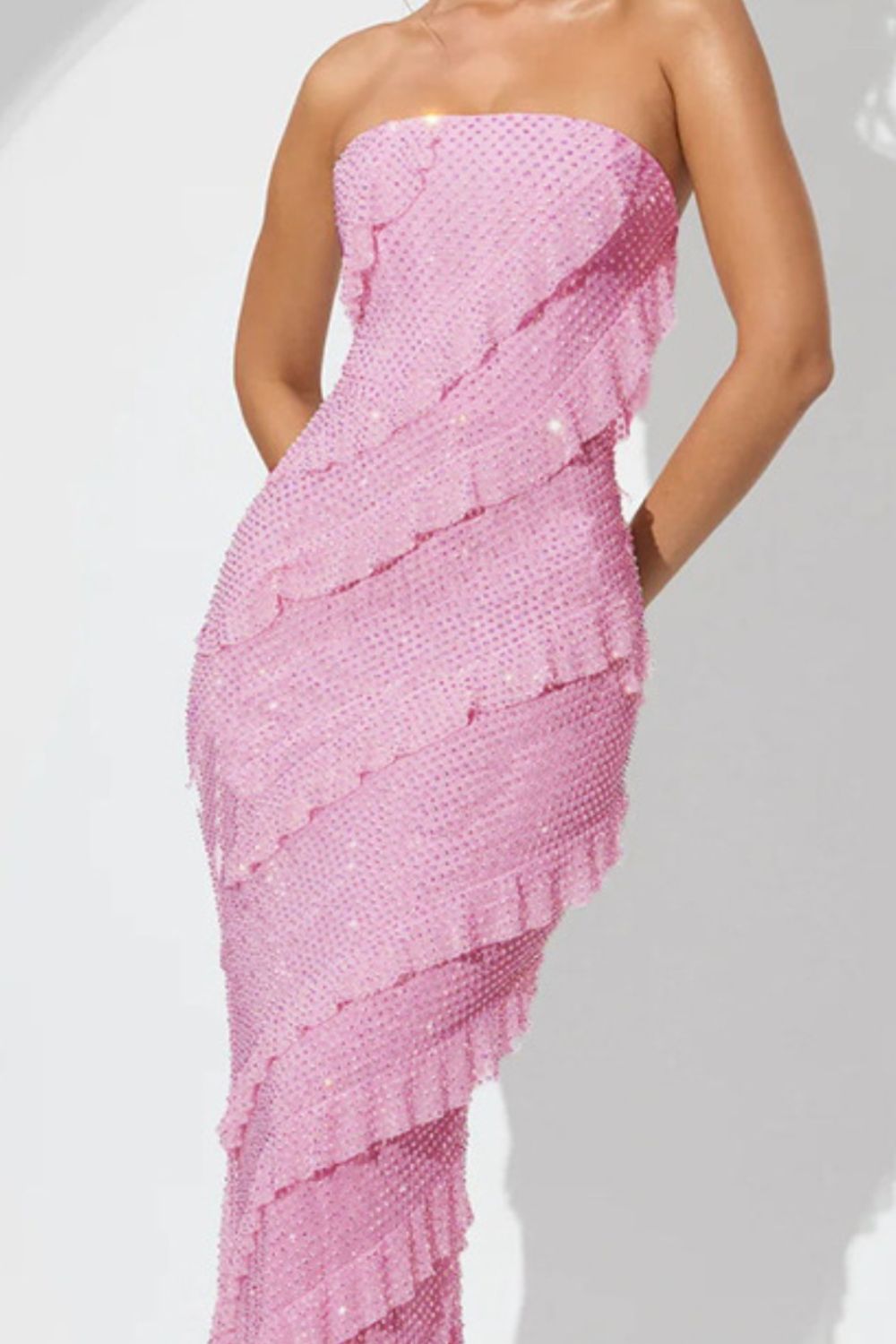 Sequin Ruffled Straight Across Dress - Cocktail Dresses - FITGGINS