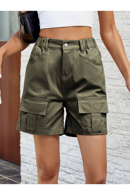 Pocketed High Waist Denim Shorts - Denim Shorts - FITGGINS