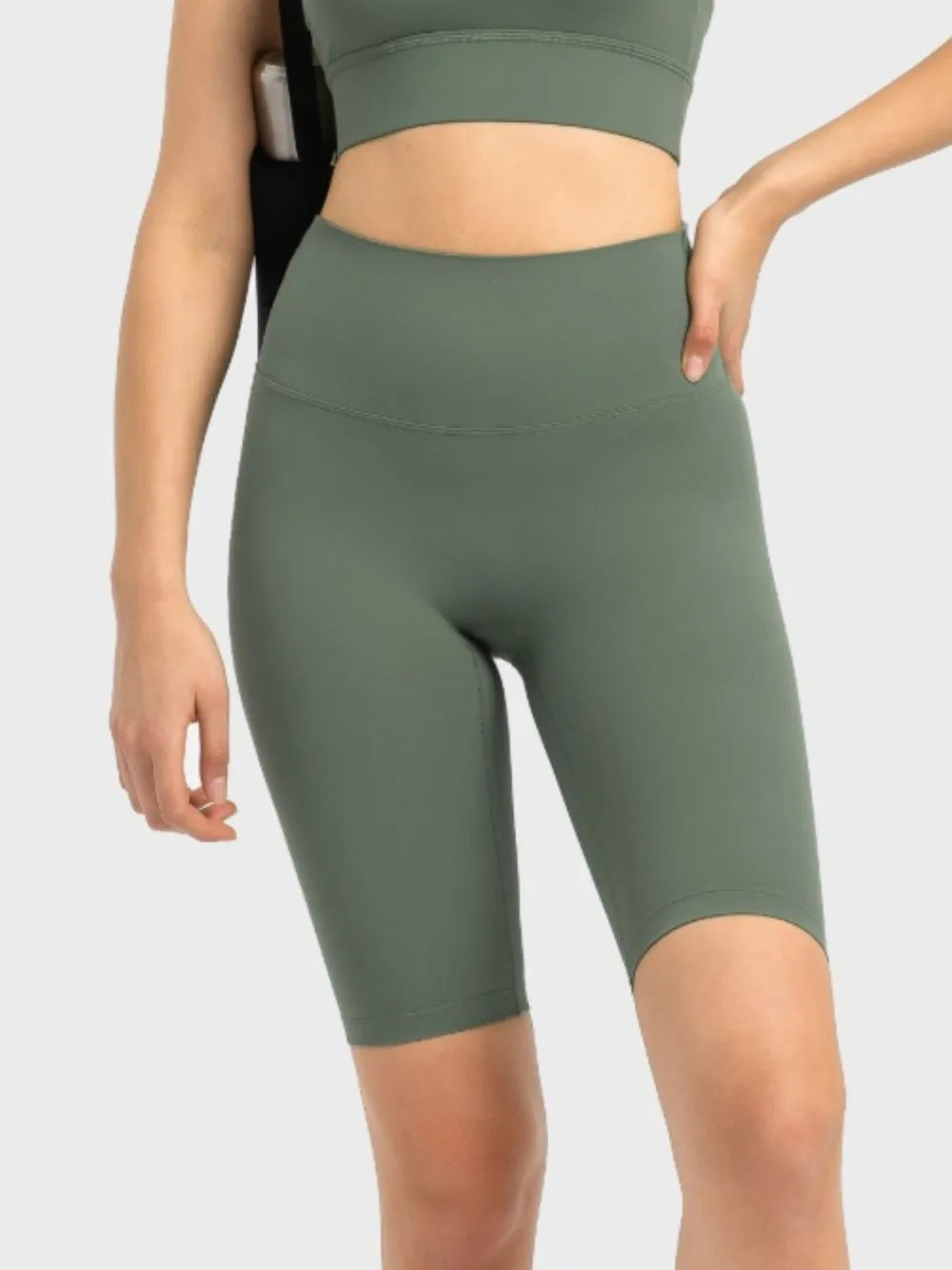 Millennia High Rise Wide Waistband Active Shorts Matcha Green Fitggins