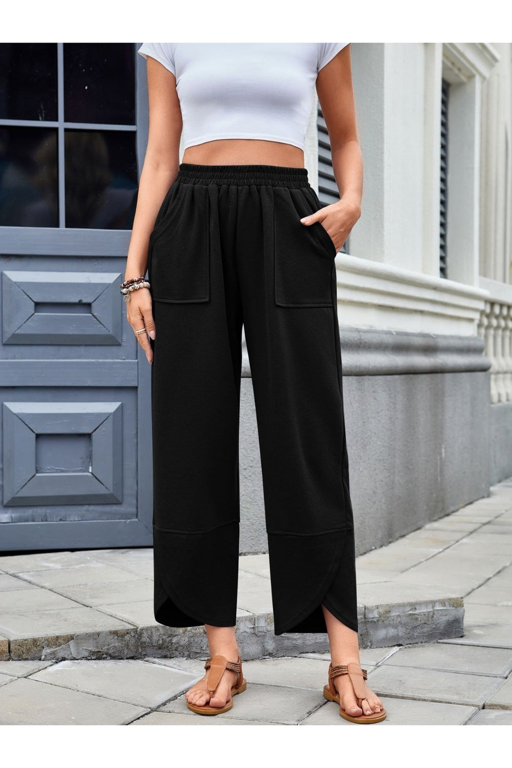 Lovelet Elastic Waist Wide Leg Pants - Pants - FITGGINS