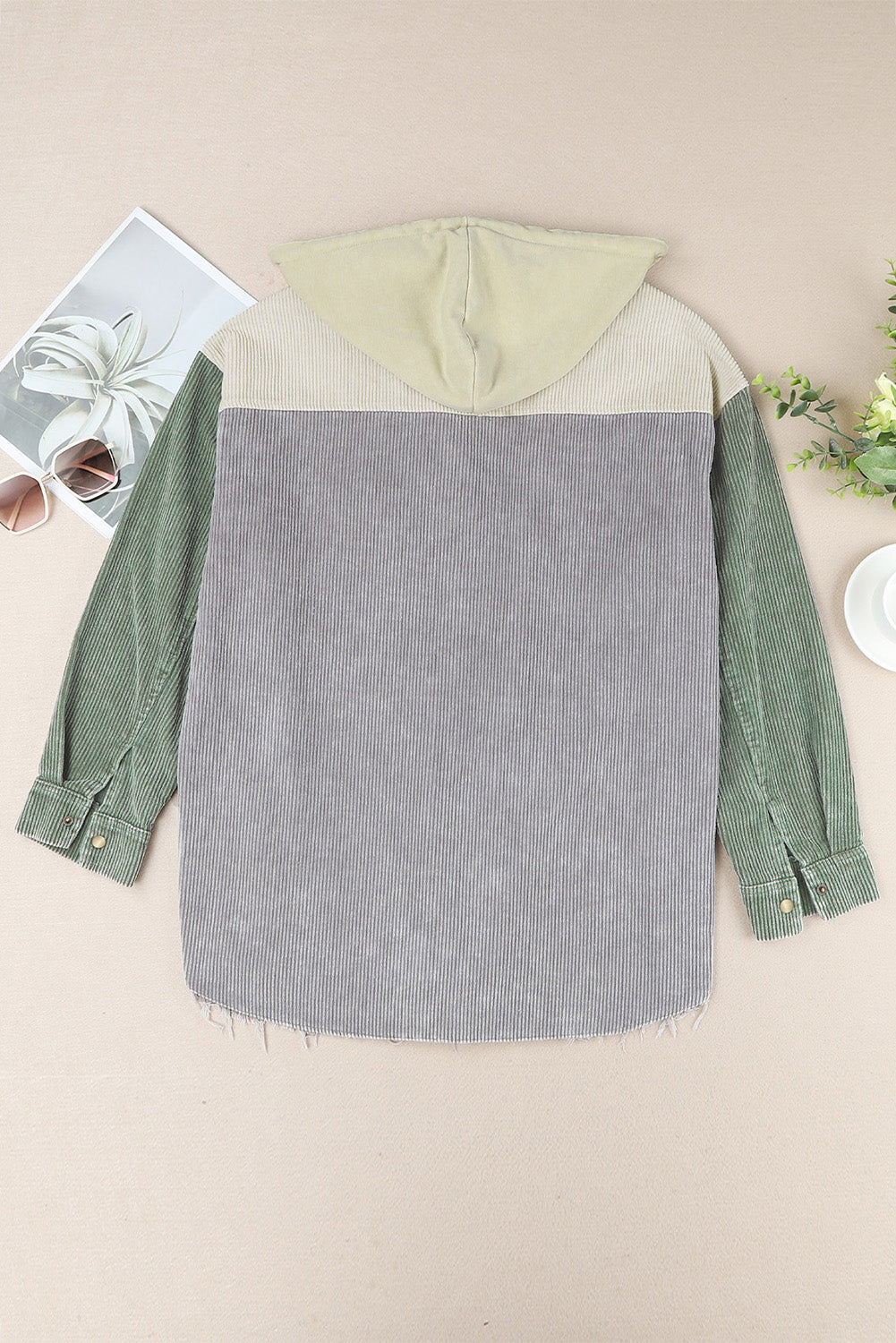 Snap Front Hooded Corduroy Shacket Fitggins