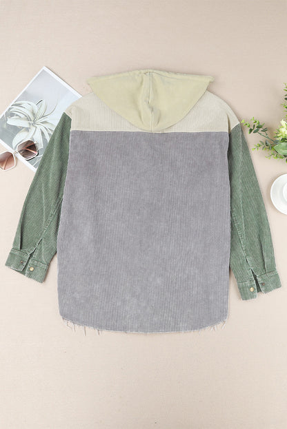 Snap Front Hooded Corduroy Shacket Fitggins