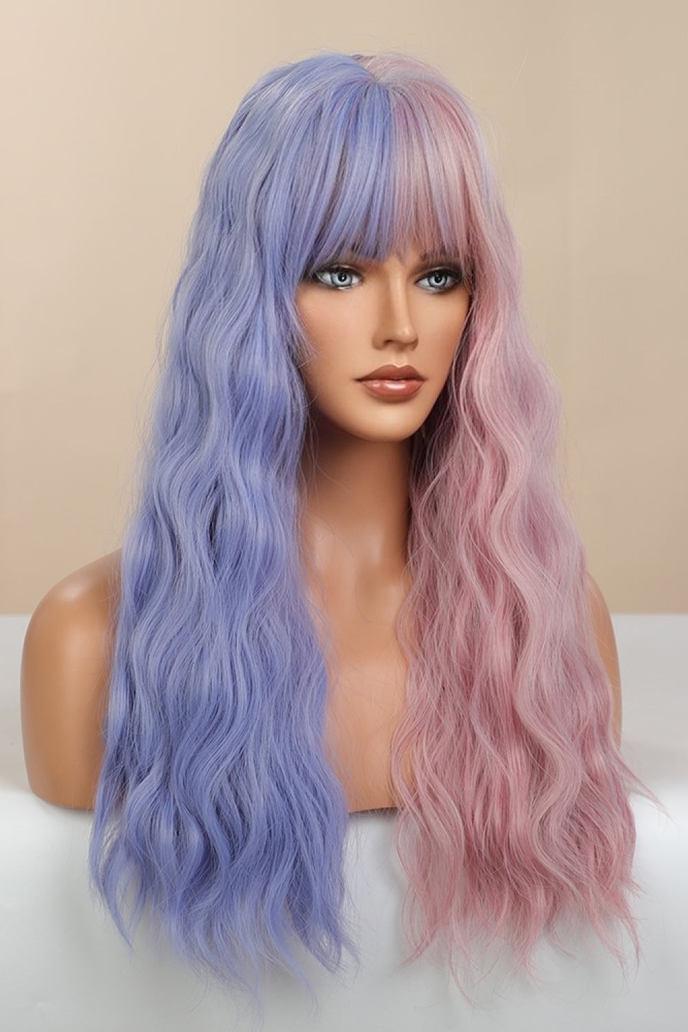 13*1" Full-Machine Wigs Synthetic Long Wave 26" in Blue/Pink Split Dye - Hair - FITGGINS