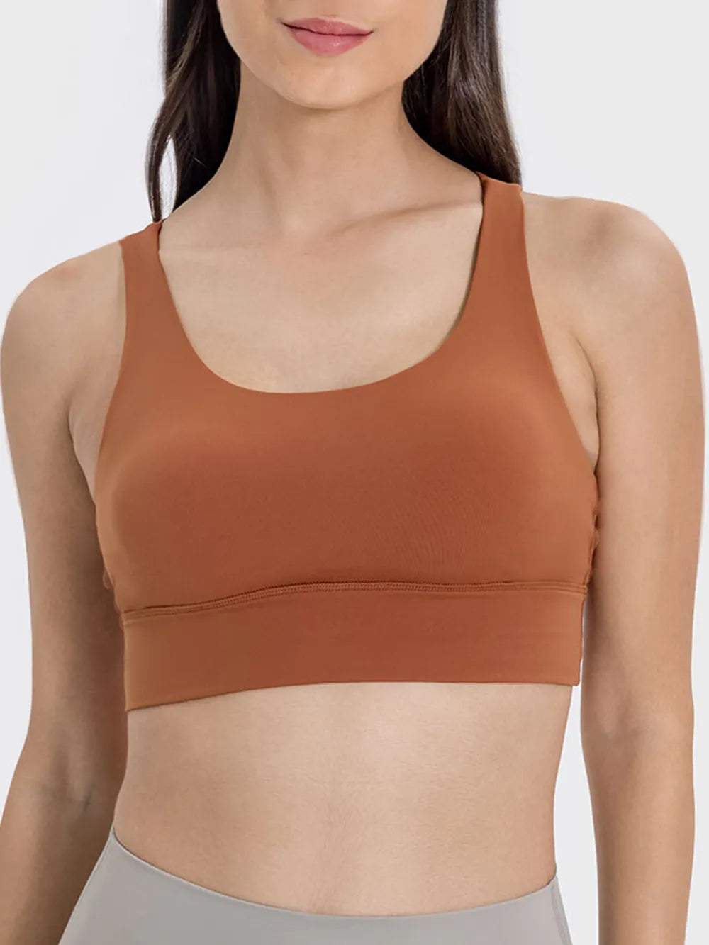 Millennia Crisscross Scoop Neck Active Tank Caramel Fitggins