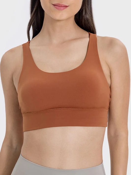 Millennia Crisscross Scoop Neck Active Tank Caramel Fitggins
