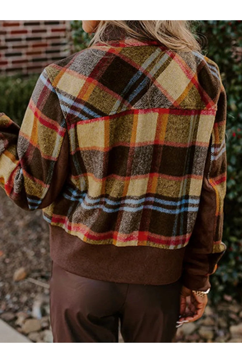 Pocketed Plaid Long Sleeve Jacket - Jackets - FITGGINS