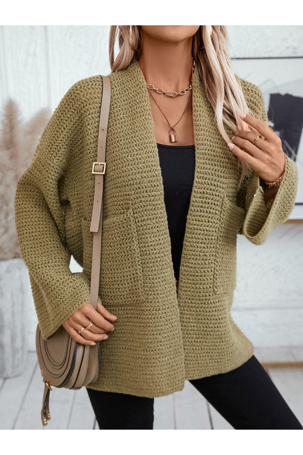 Open Front Long Sleeve Cardigan - Cardigans - FITGGINS