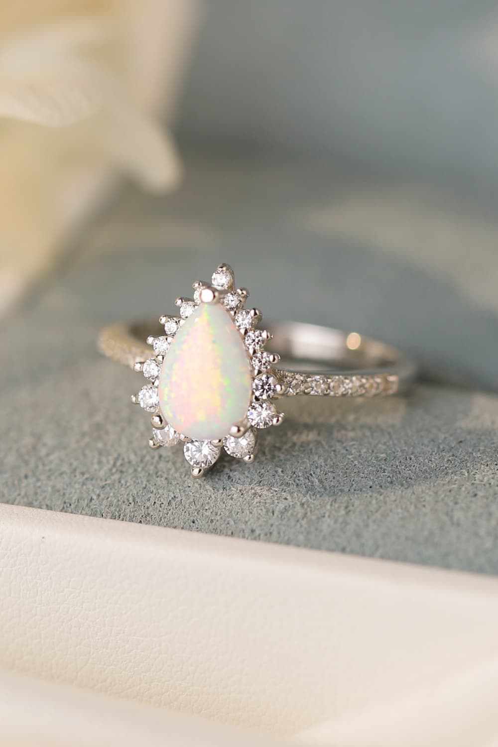 Platinum-Plated Opal Pear Shape Ring - Rings - FITGGINS