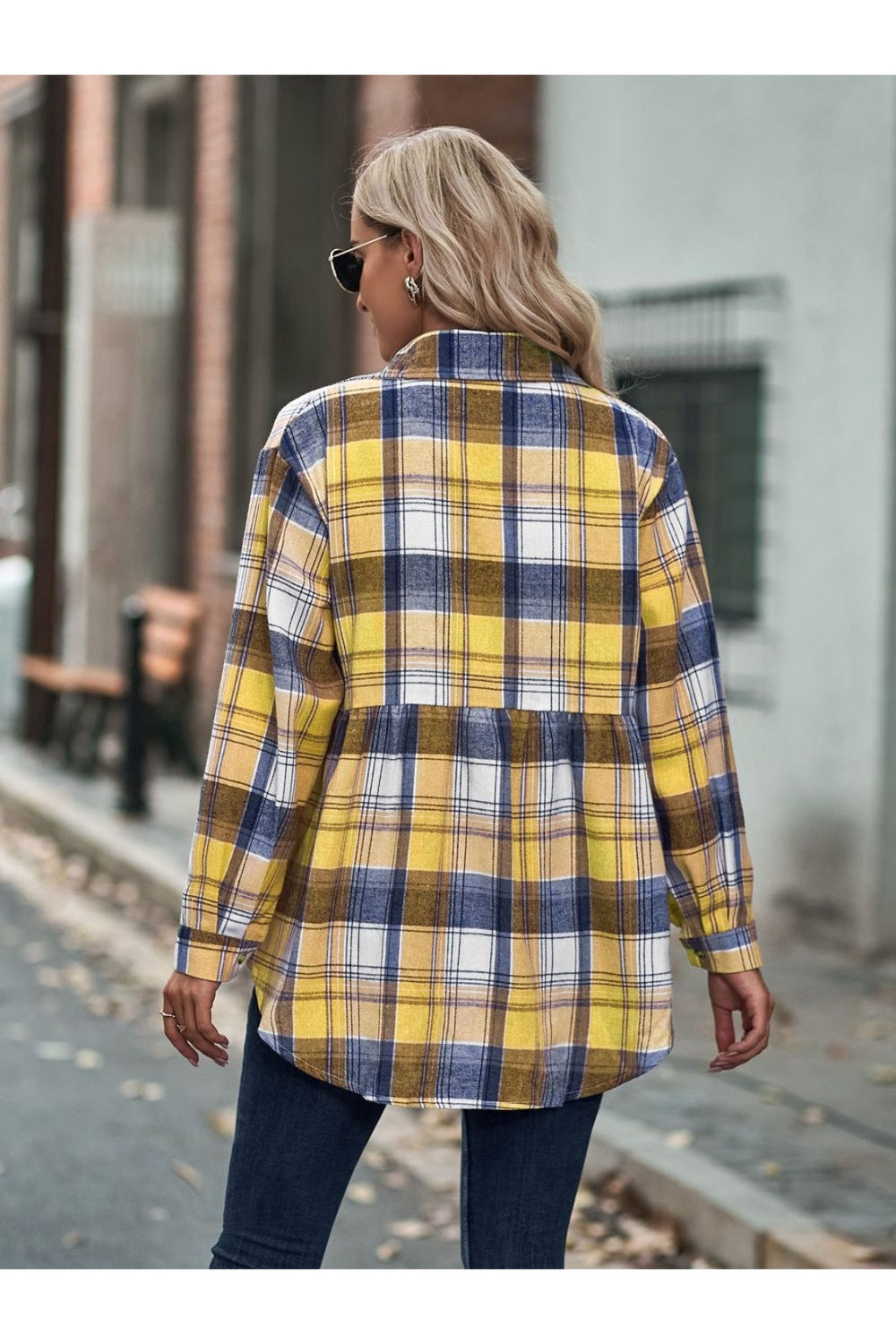 Plaid Button Up Dropped Shoulder Shirt - Shirts - FITGGINS