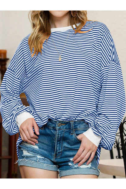 Contrast Striped Long Sleeve Sweatshirt - Sweatshirts & Hoodies - FITGGINS