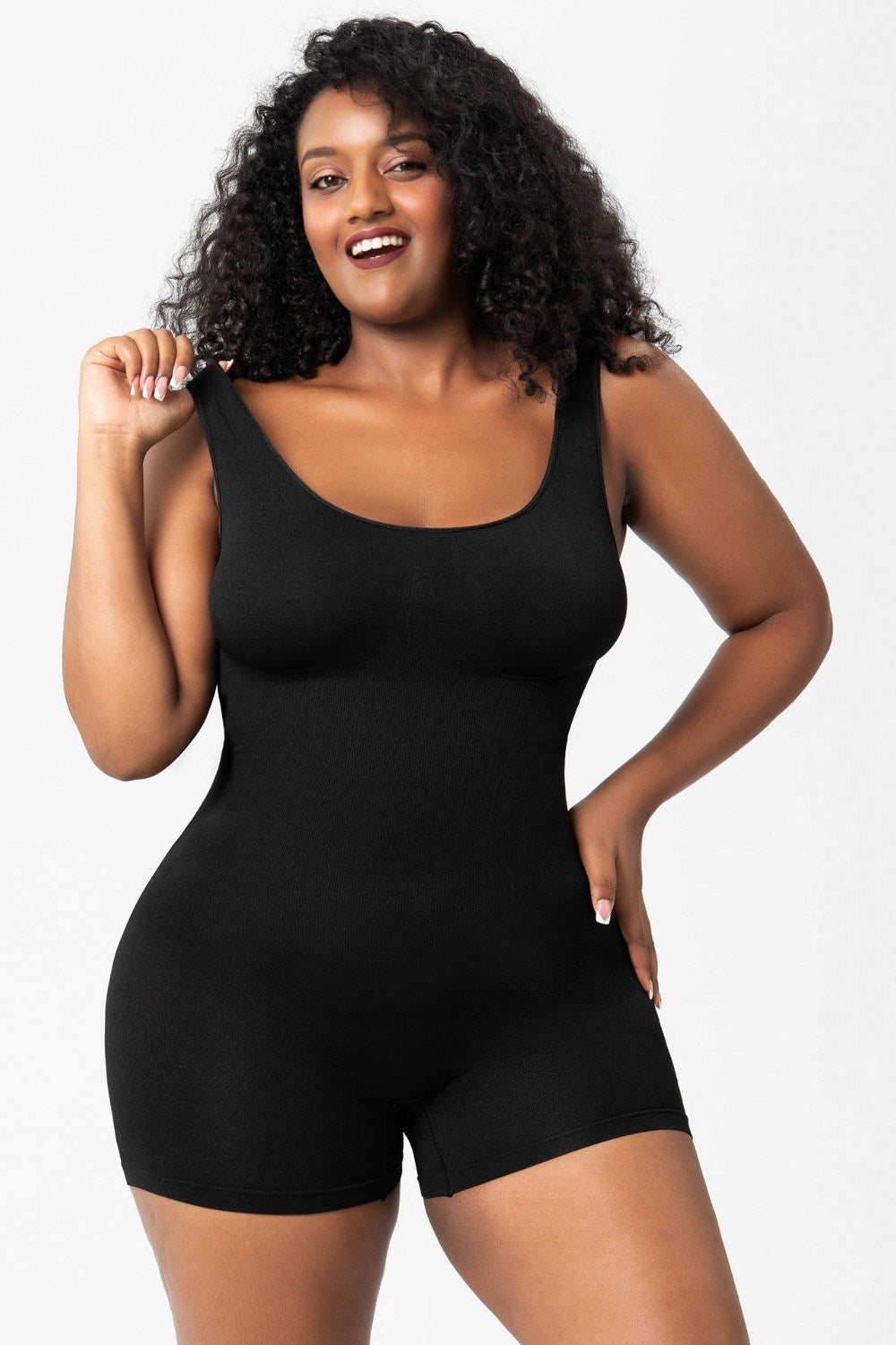 Scoop Neck Wide Strap Shaping Romper - Shapewear - FITGGINS