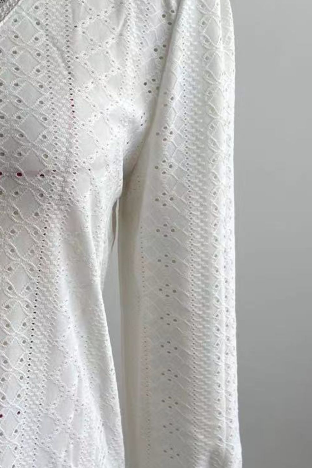Eyelet V-Neck Flounce Sleeve Blouse Fitggins
